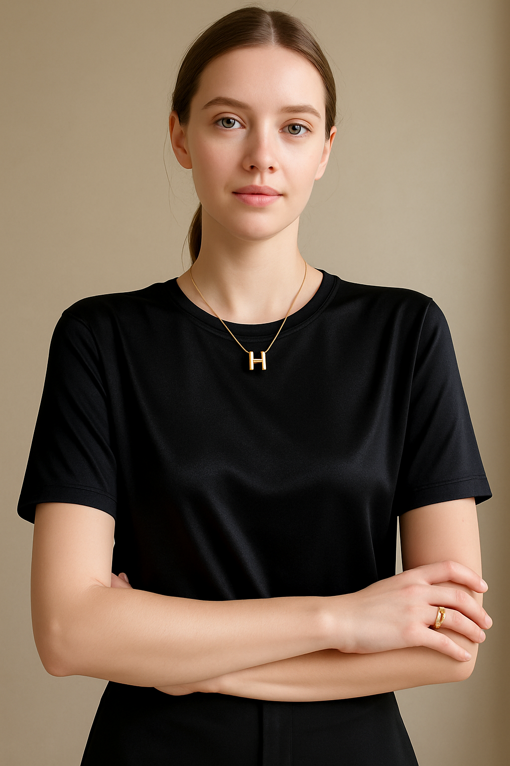 100 % ORGANIC MULBERRY SILK TRI-ACETATE WRINKLE FREE ROUND NECK TEE - BLACK