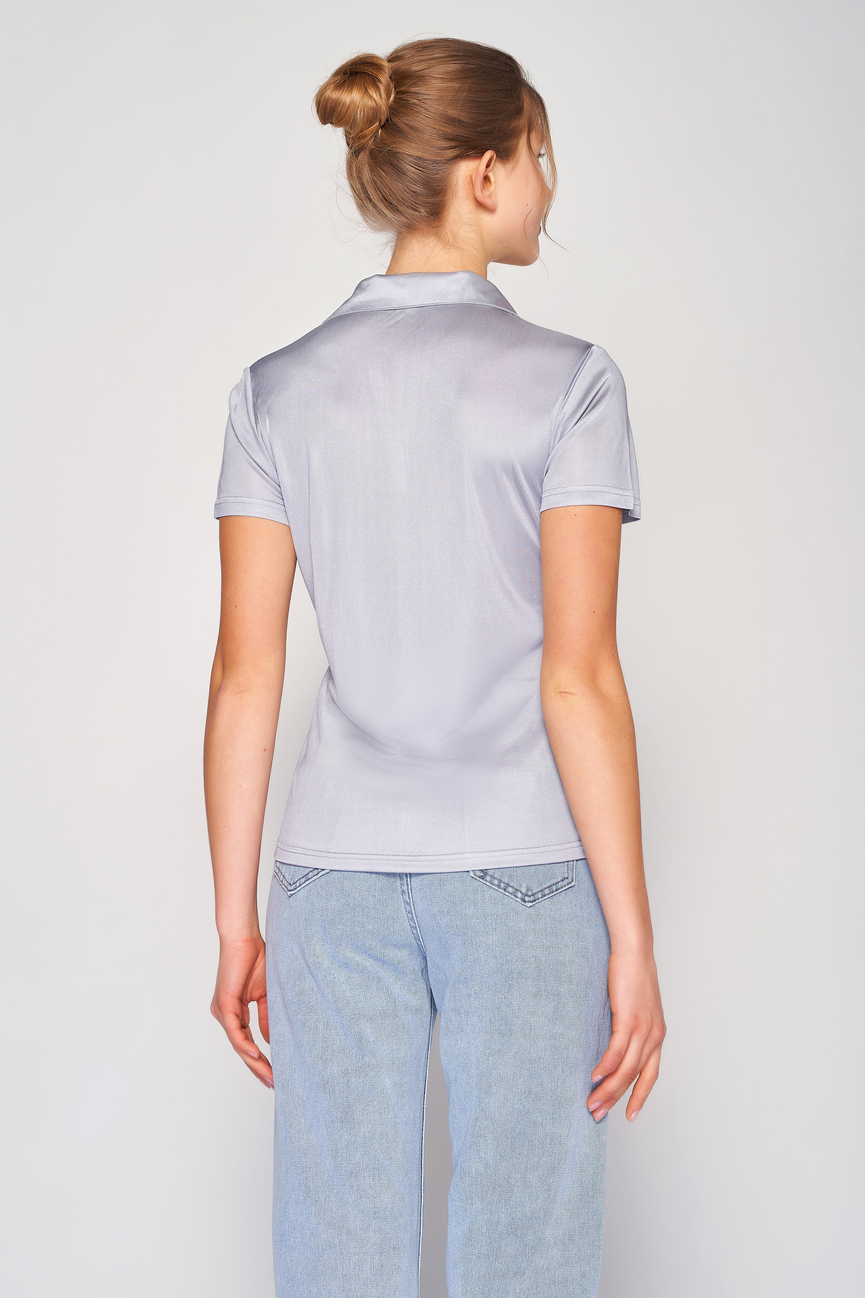MULBERRY SILK POLO T SHIRT FOR WOMEN - GREY