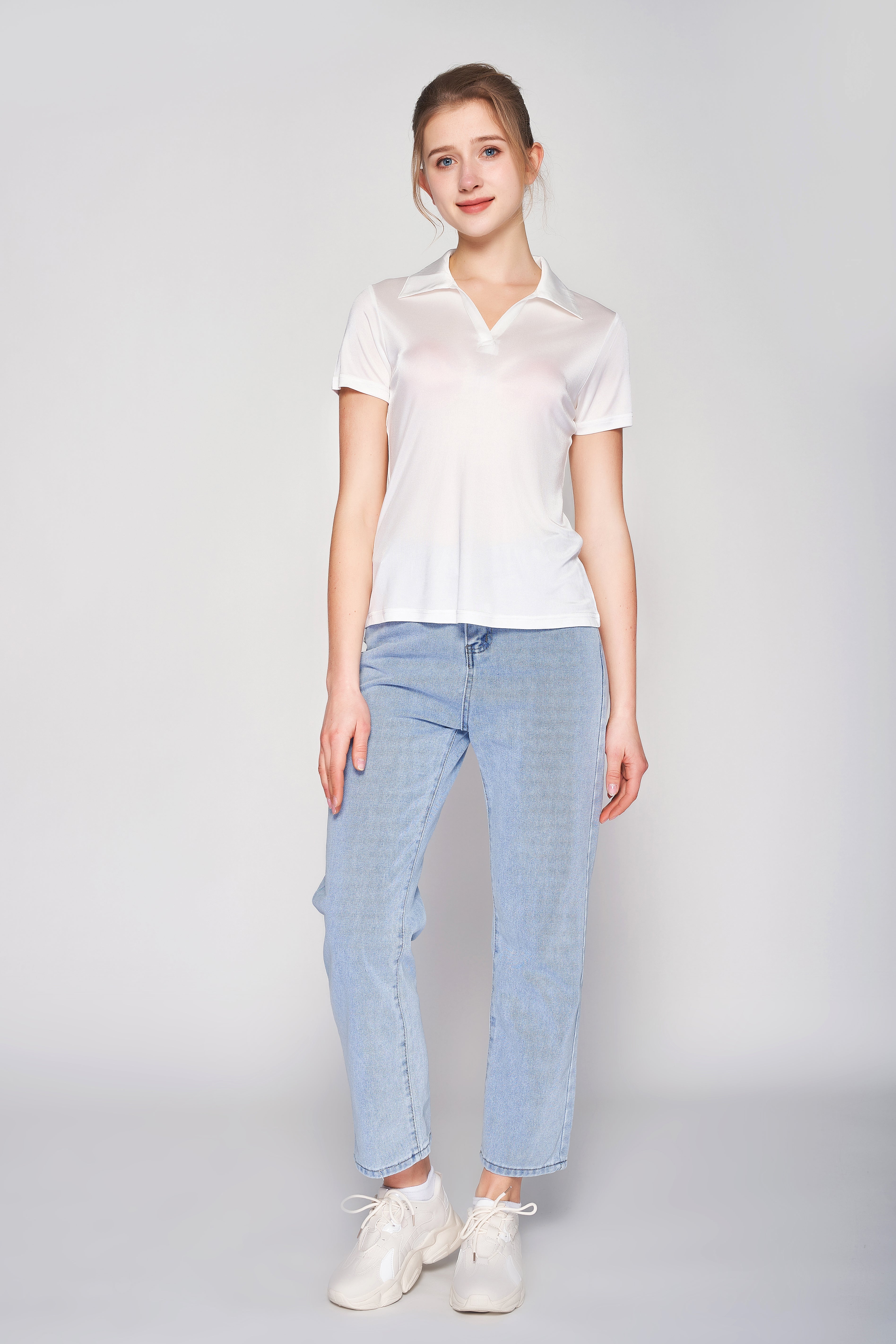 MULBERRY SILK POLO T SHIRT FOR WOMEN - WHITE