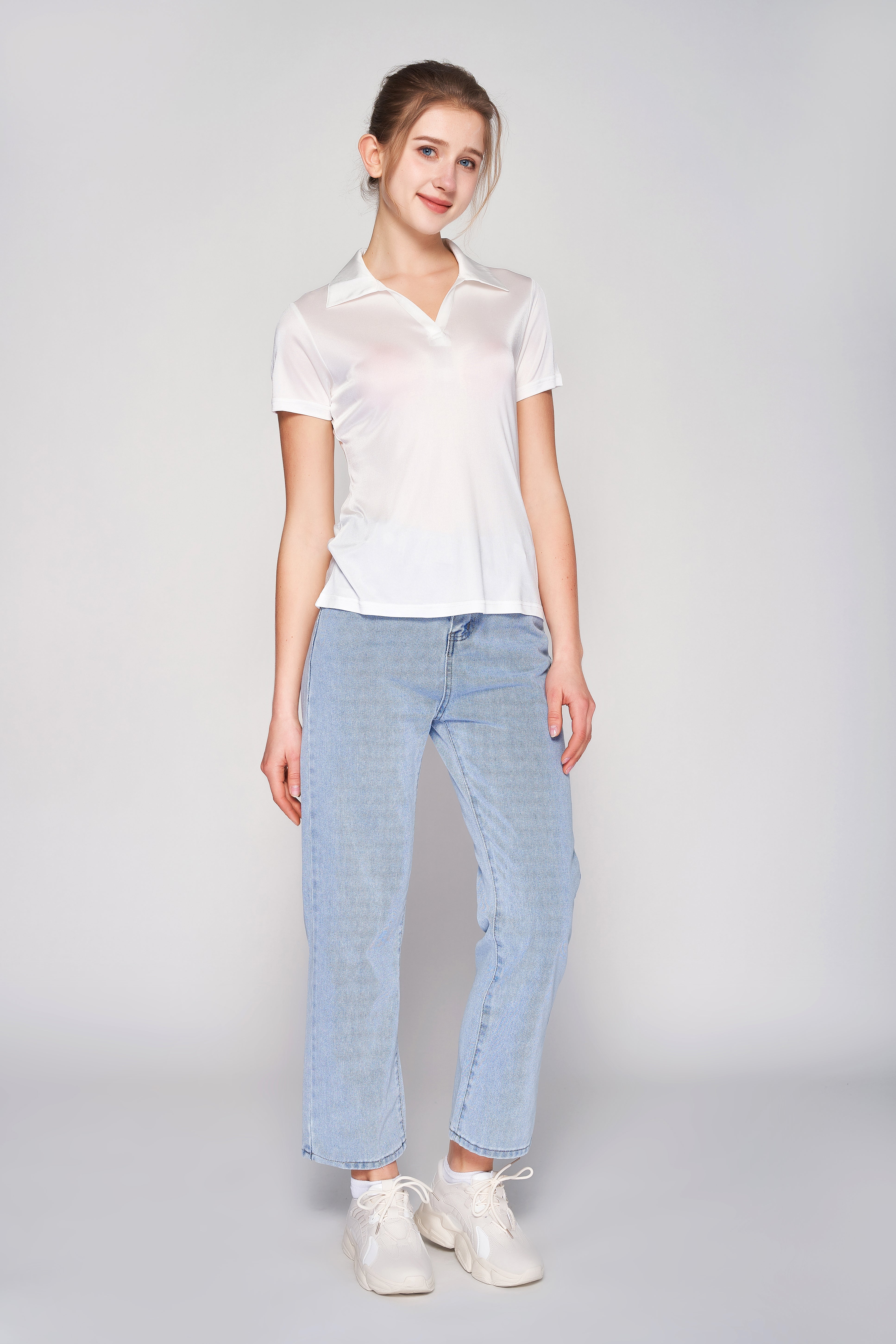 MULBERRY SILK POLO T SHIRT FOR WOMEN - WHITE