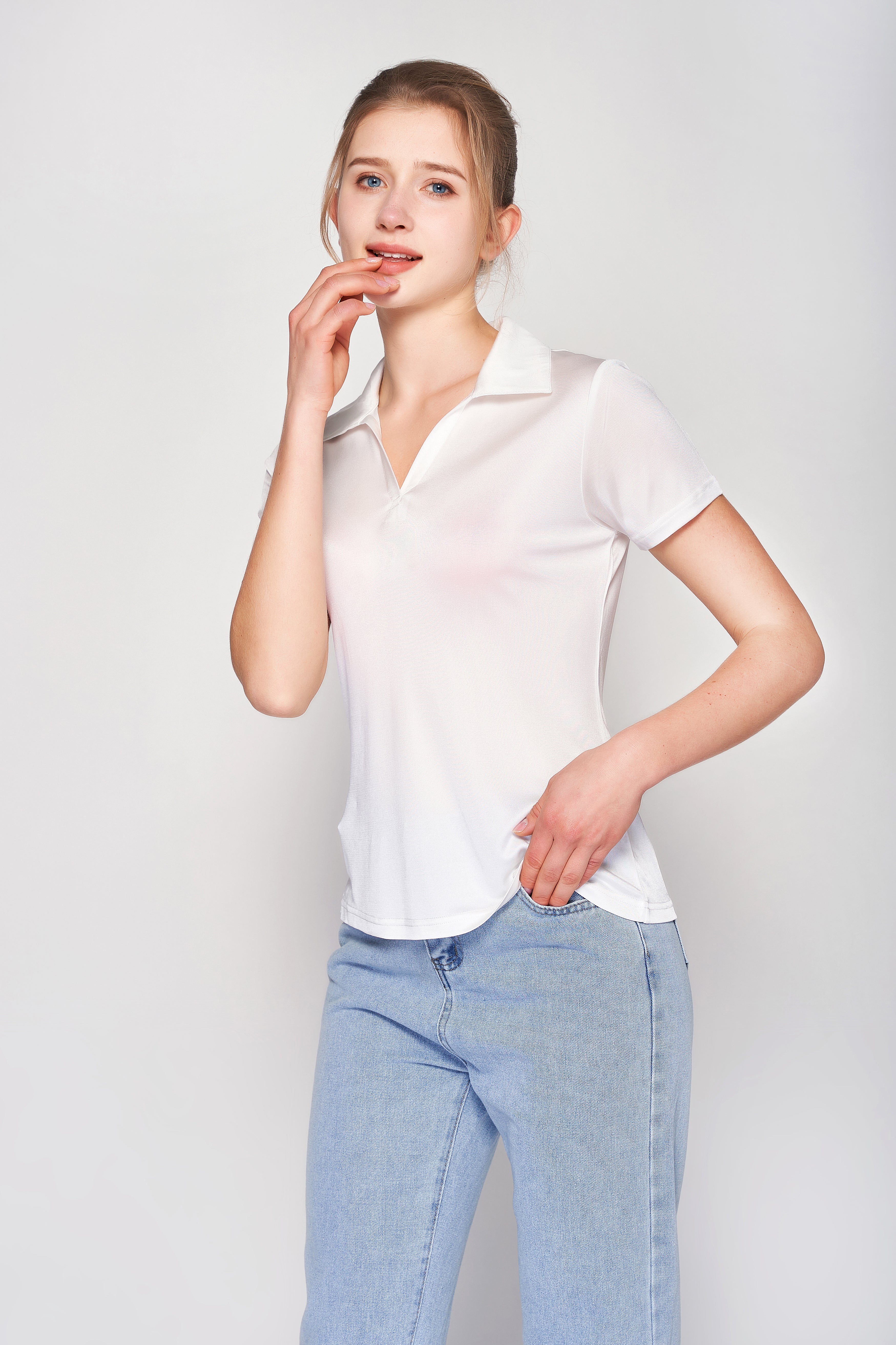 MULBERRY SILK POLO T SHIRT FOR WOMEN - WHITE