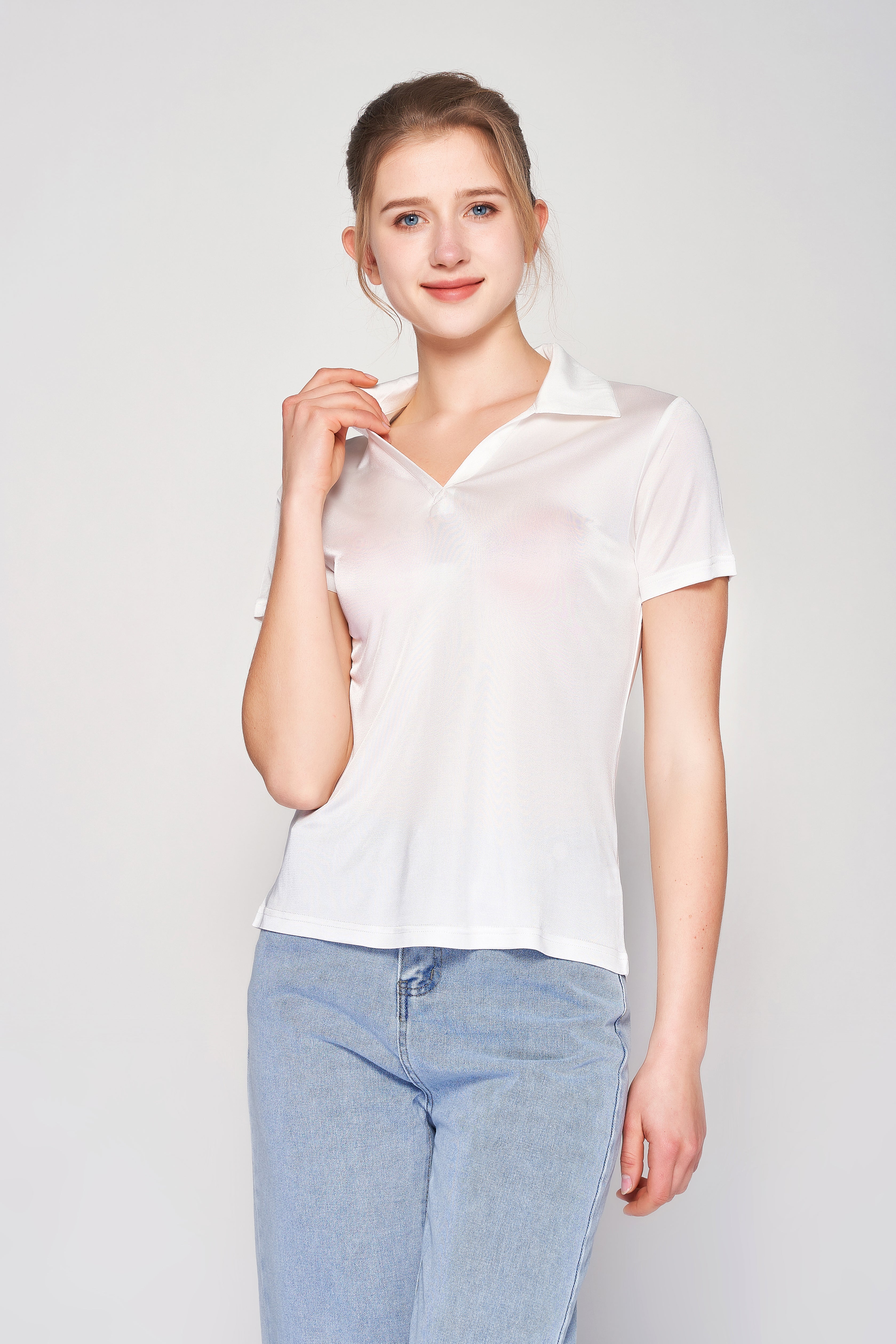 MULBERRY SILK POLO T SHIRT FOR WOMEN - WHITE