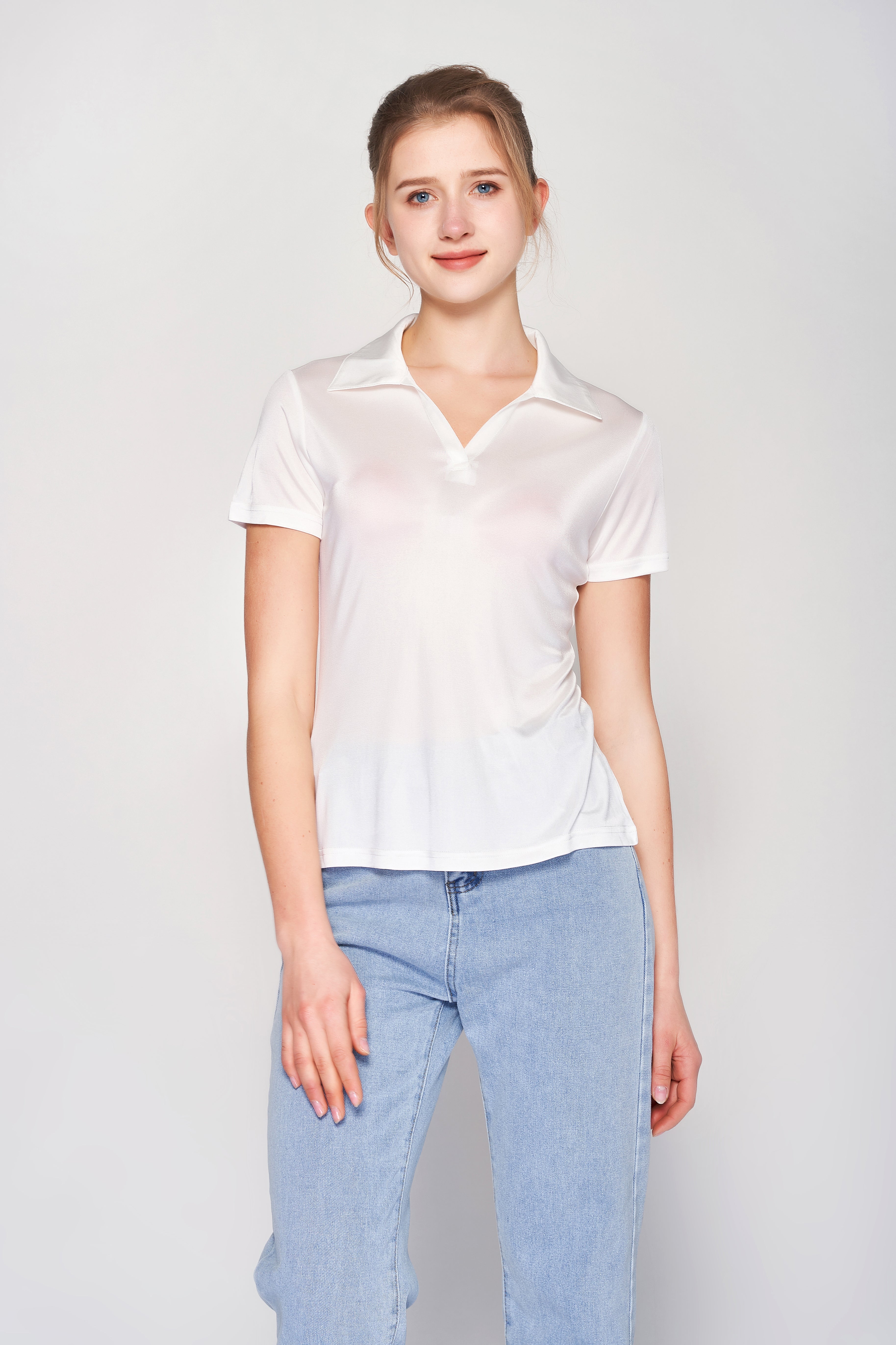 MULBERRY SILK POLO T SHIRT FOR WOMEN - WHITE