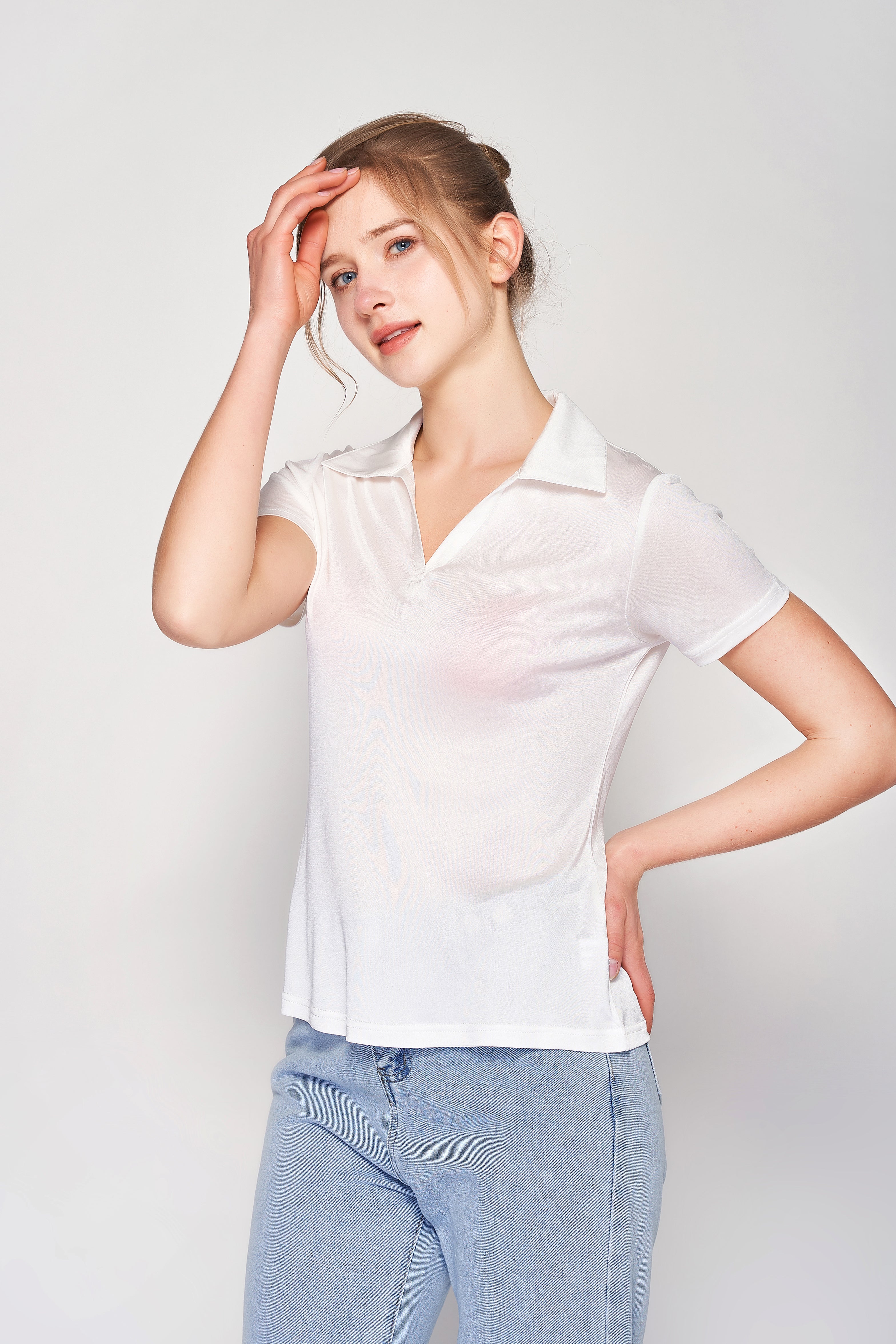 MULBERRY SILK POLO T SHIRT FOR WOMEN - WHITE