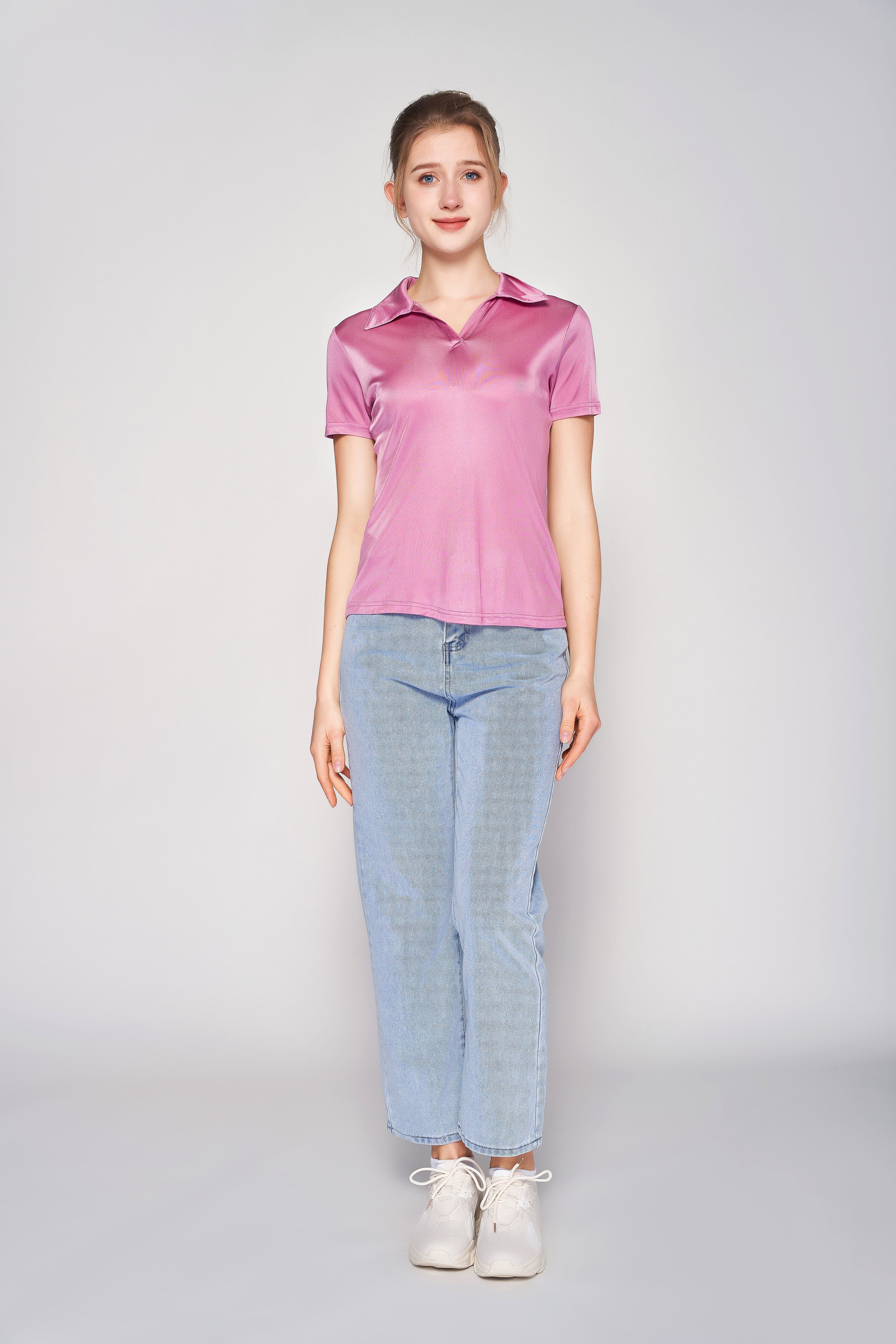 MULBERRY SILK POLO T SHIRT FOR WOMEN - ROSE PINK