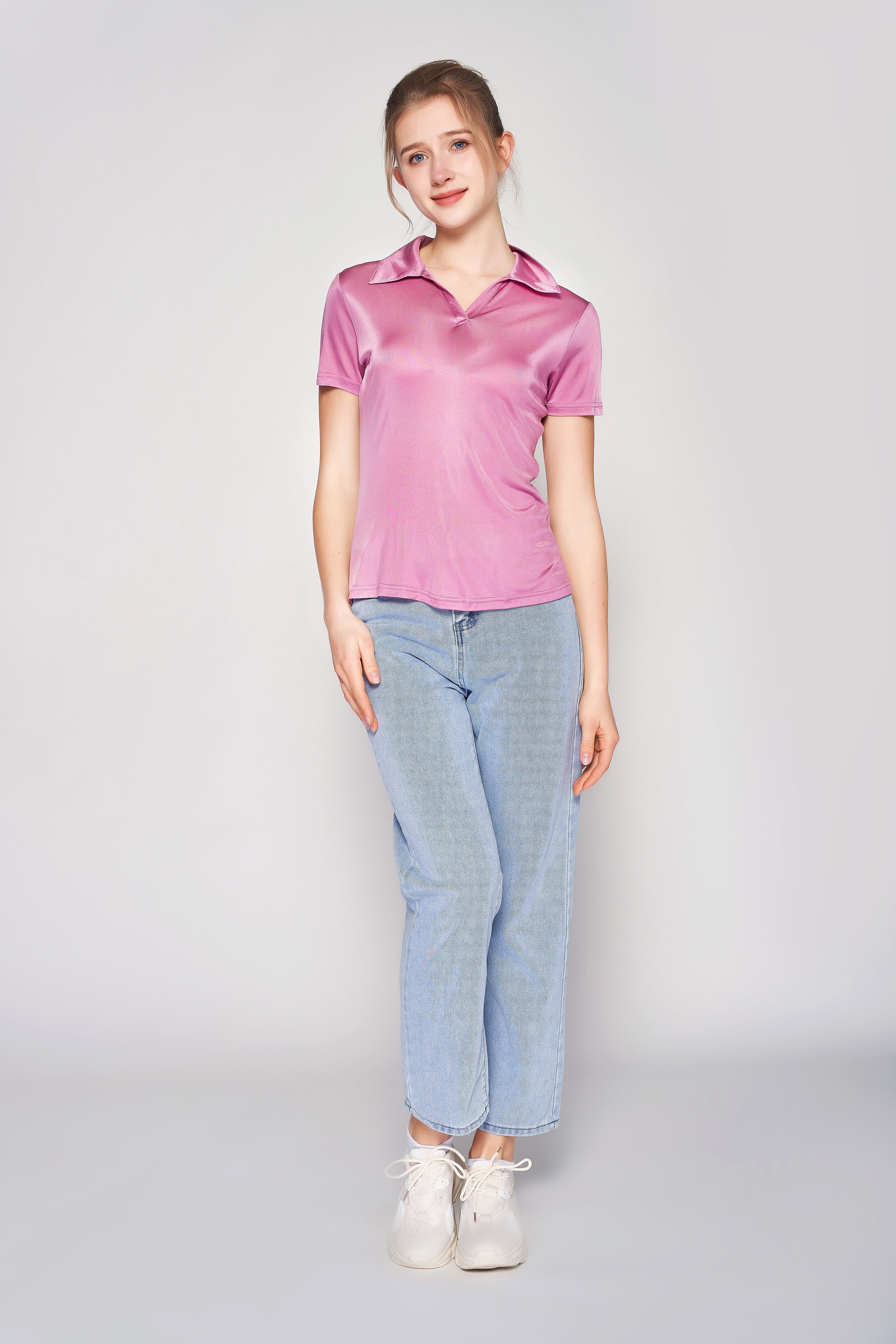 MULBERRY SILK POLO T SHIRT FOR WOMEN - ROSE PINK