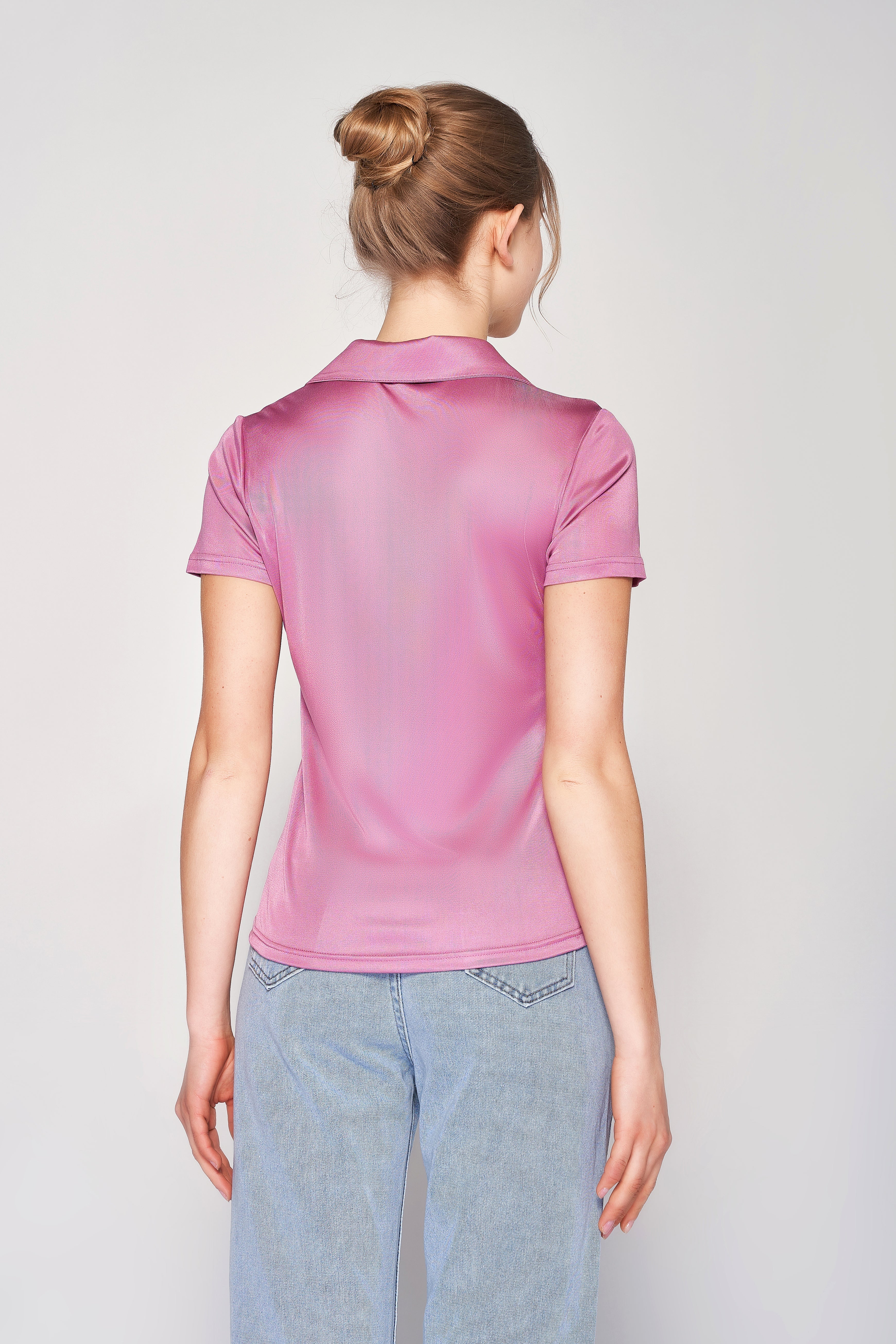 MULBERRY SILK POLO T SHIRT FOR WOMEN - ROSE PINK