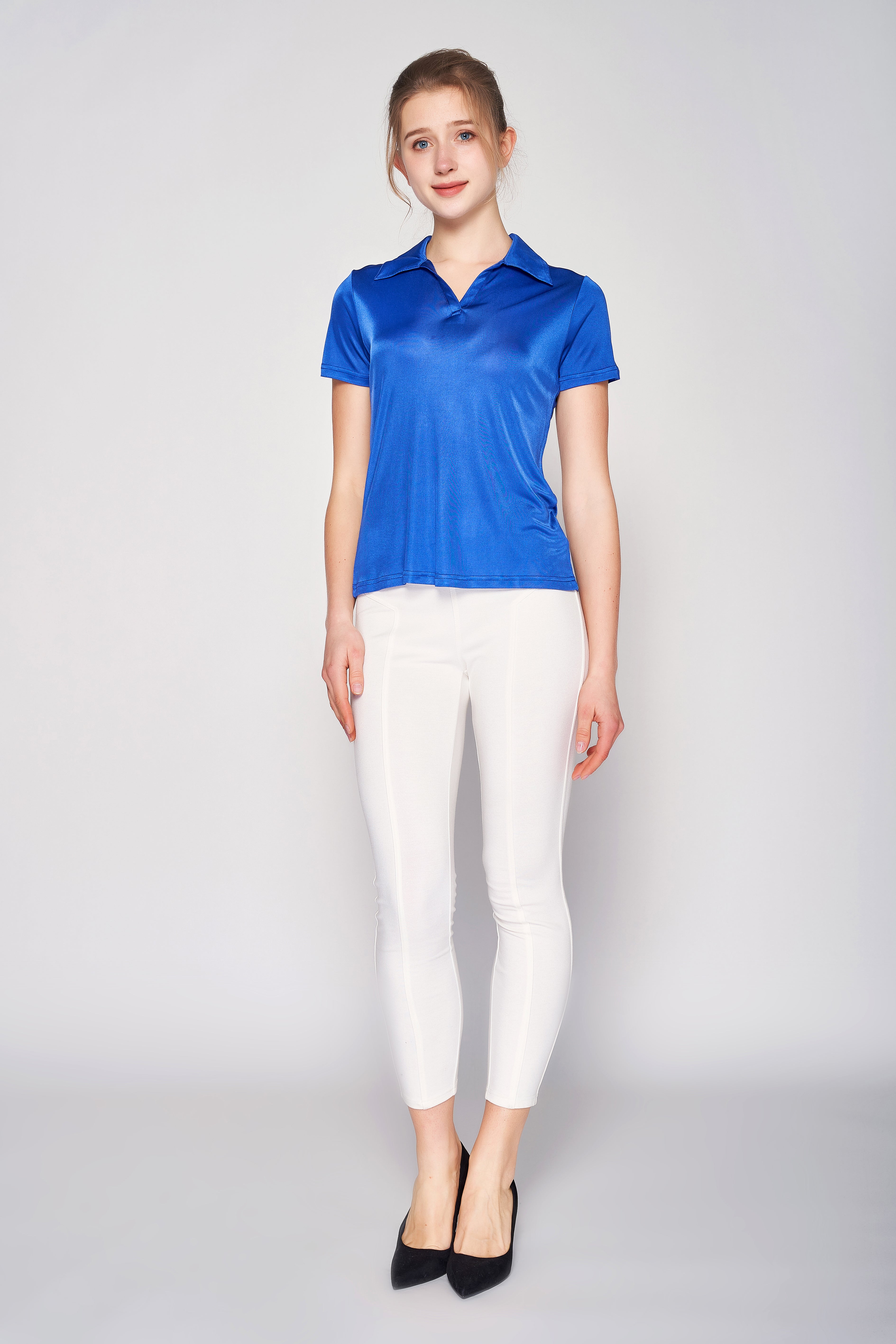 MULBERRY SILK POLO T SHIRT FOR WOMEN - ROYAL BLUE