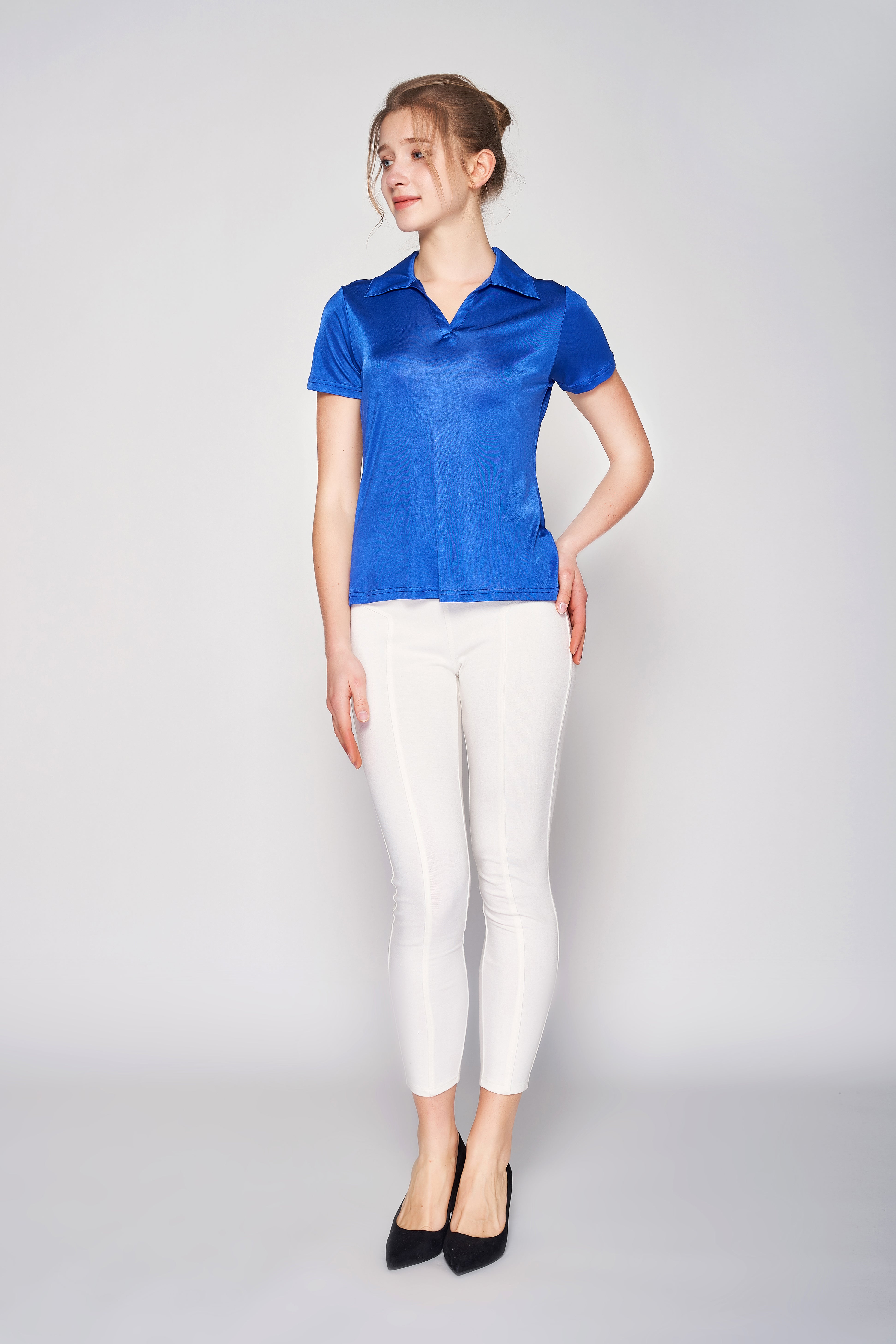 MULBERRY SILK POLO T SHIRT FOR WOMEN - ROYAL BLUE