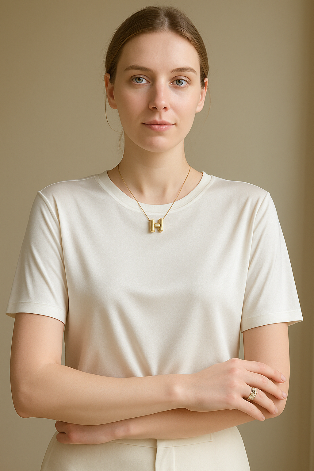 100 % ORGANIC MULBERRY SILK TRI-ACETATE WRINKLE FREE ROUND NECK TEE - WHITE